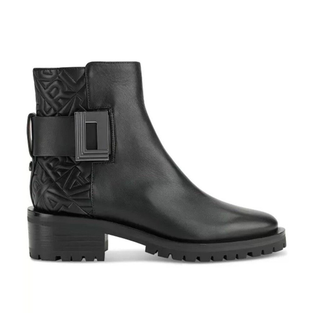 Karl Lagerfeld Paris Womens VARA Leather Ankle Boots Logo Heel New Size 9.5 New